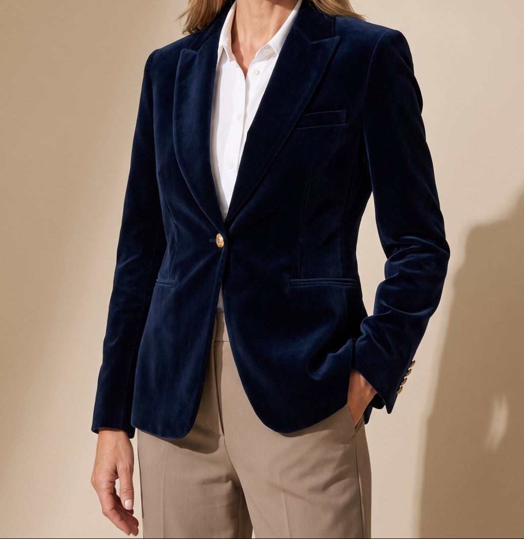 Penelope | Women's Slim-Fit Velvet Gold-Button Blazer