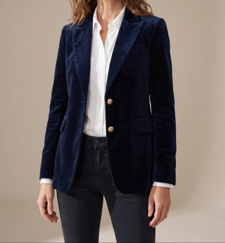 Penelope | Women's Slim-Fit Velvet Gold-Button Blazer