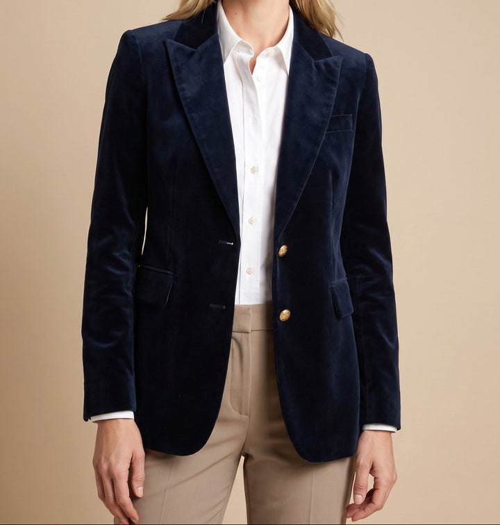 Penelope | Women's Slim-Fit Velvet Gold-Button Blazer