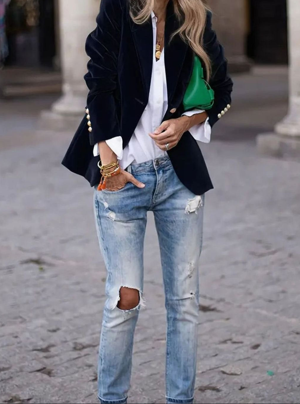 Penelope | Women's Slim-Fit Velvet Gold-Button Blazer