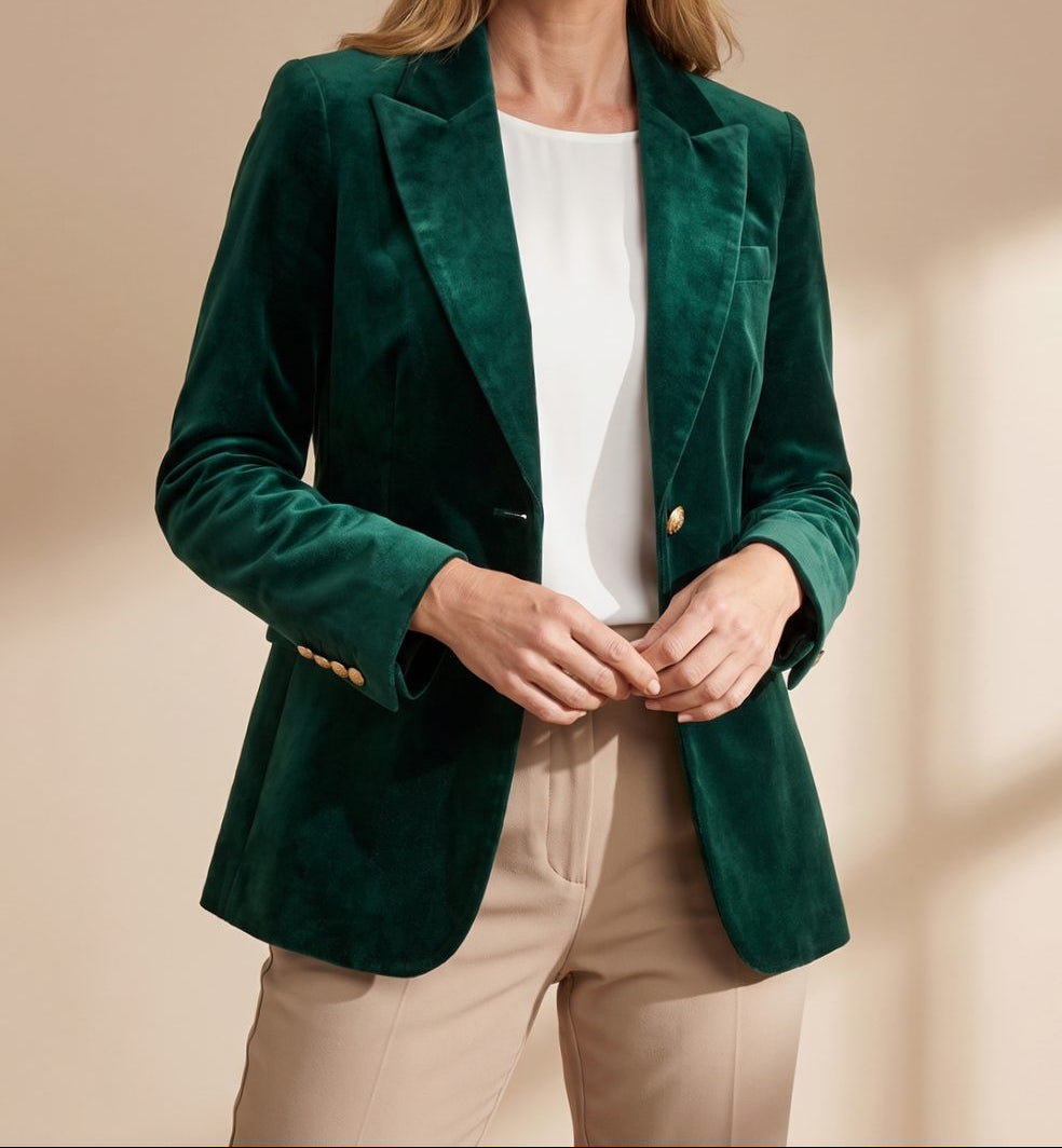 Penelope | Women's Slim-Fit Velvet Gold-Button Blazer